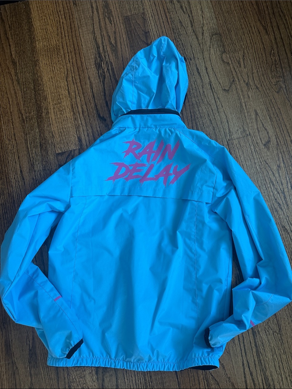 Baseball lifestyle 101 Bright Blue Hooded Rain Jacket with Pink Logo